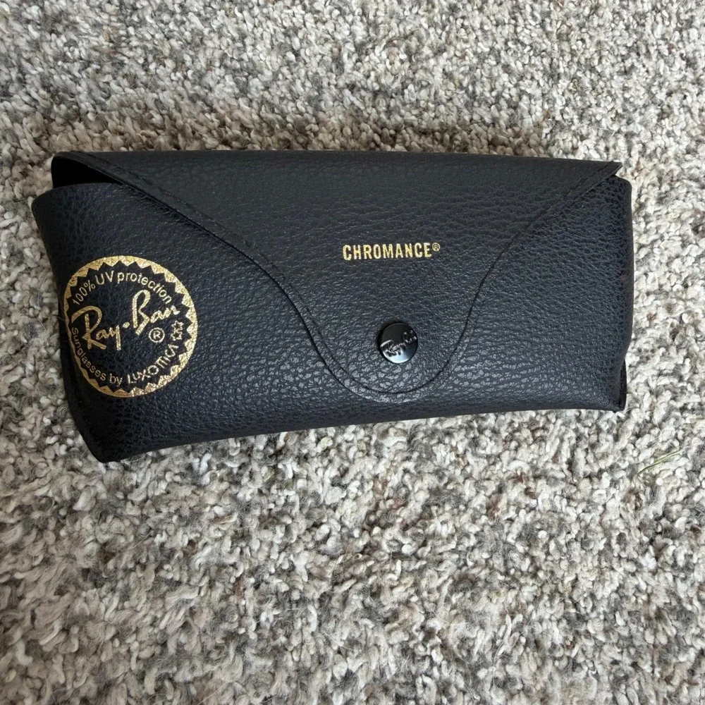 Ray-Ban Chromance Sunglasses Case Black Pebbled Faux Leather Hard Shell Snap